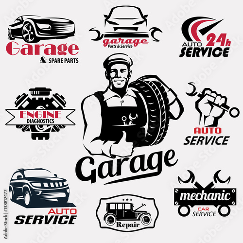 auto service and garage retro emblems and labels collection