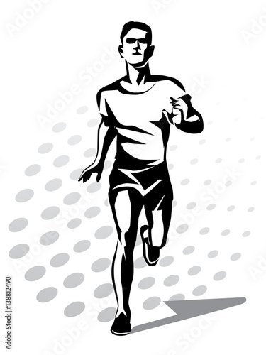 running man vector symbol, outlined stylized silhouette, sport and activity concept