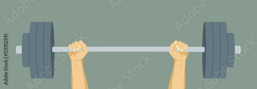 Hands lifted barbell weight - winer and strength concept