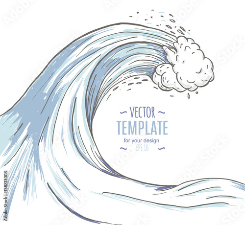 Great wave in a vintage retro hand drawn style