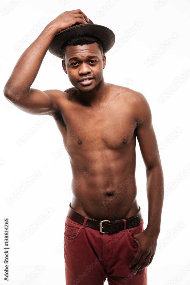 Amazing young african sportsman wearing hat