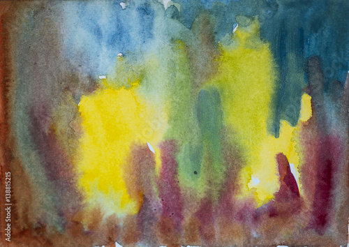 Abstract watercolor background with colorful different layers on paper texture   
