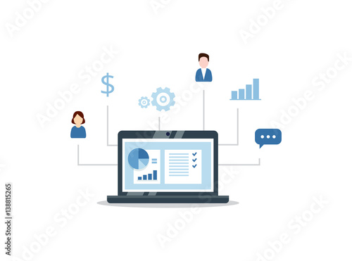 Organization of data on work with clients, CRM concept. Customer Relationship Management vector illustration.