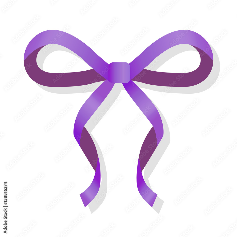 Purple Thin Bow Isolated on White. Luxury Ribbon Purple Thin Bow Isolated on White. Luxury Ribbon