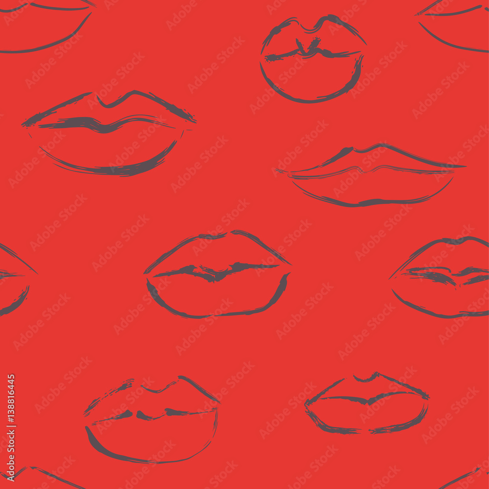 Seamless pattern with lips on red background. Vector illustration Seamless pattern with lips on red background. Vector illustration