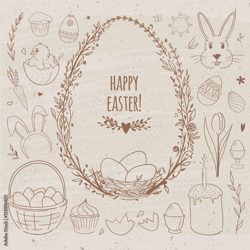 Set of vector doodles for Easter in vintage style. © harmonia_green