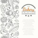 Vertical seamless background with various bakery products