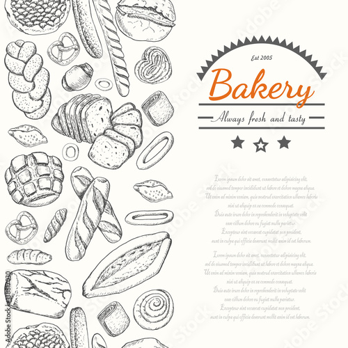 Vertical seamless background with various bakery products