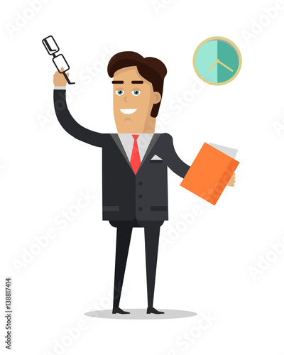 Man Put off his Glasses, Raised Hand and Greeting