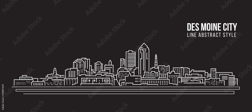 Cityscape Building Line art Vector Illustration design - Des moine city