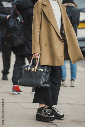 Stylish outfit outside the London Fashion Week show.