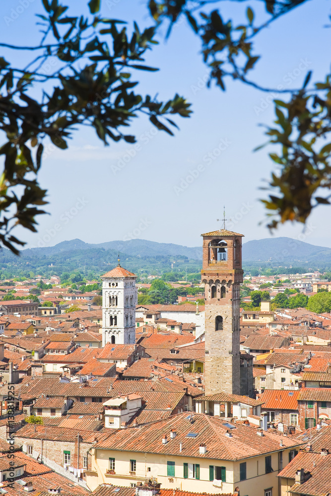 Panoramic view of Lucca seen from Guinigi tower (Italy)