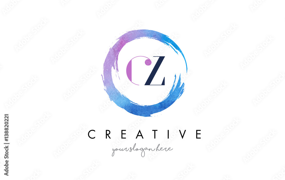 CZ Letter Logo Circular Purple Splash Brush Concept. - obrazy, fototapety, plakaty 