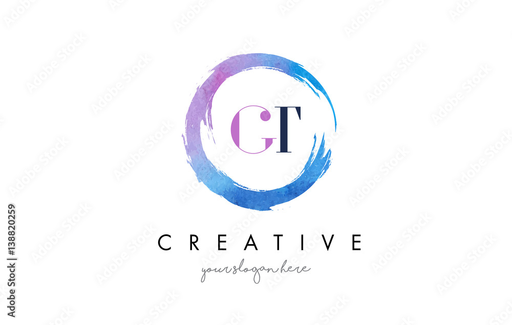 GT Letter Logo Circular Purple Splash Brush Concept. GT Letter Logo Circular Purple Splash Brush Concept.