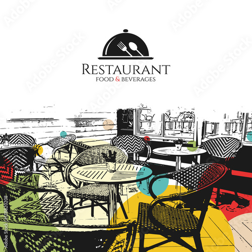 Restaurant menu design. Vector menu brochure template for cafe, coffee house, restaurant, bar. Food and drinks logotype symbol design. With a sketch pictures