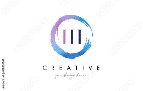 HH Letter Logo Circular Purple Splash Brush Concept.
