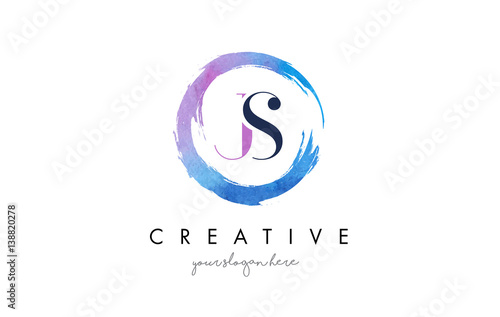 JS Letter Logo Circular Purple Splash Brush Concept.