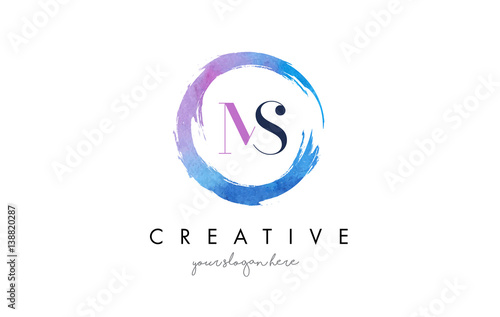 MS Letter Logo Circular Purple Splash Brush Concept. photo