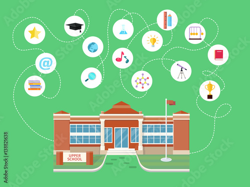 Set of School Icons. Building Book Devices. Vector