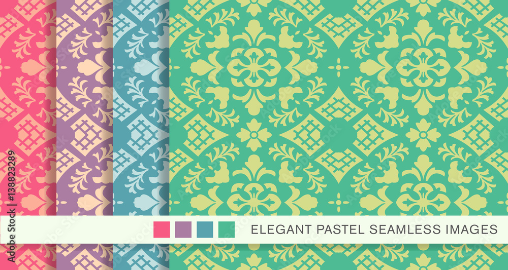 Seamless pastel background set botanic curve cross flower leaf Seamless pastel background set botanic curve cross flower leaf