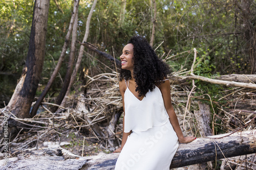 outdoors portrait of a beautiful young afro armerican woman. Lifestyle. casual clothing photo