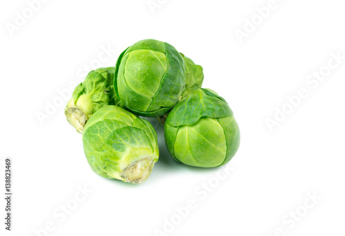fresh brussel sprouts green cabbage on white background