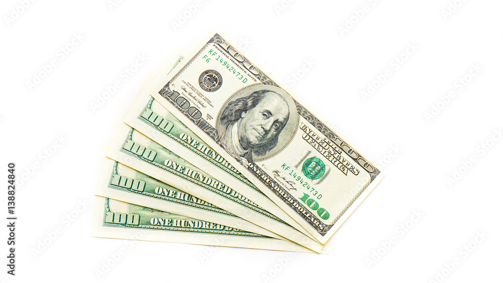 one US dollar banknotes on white background. buckes one US dollar banknotes on white background. buckes