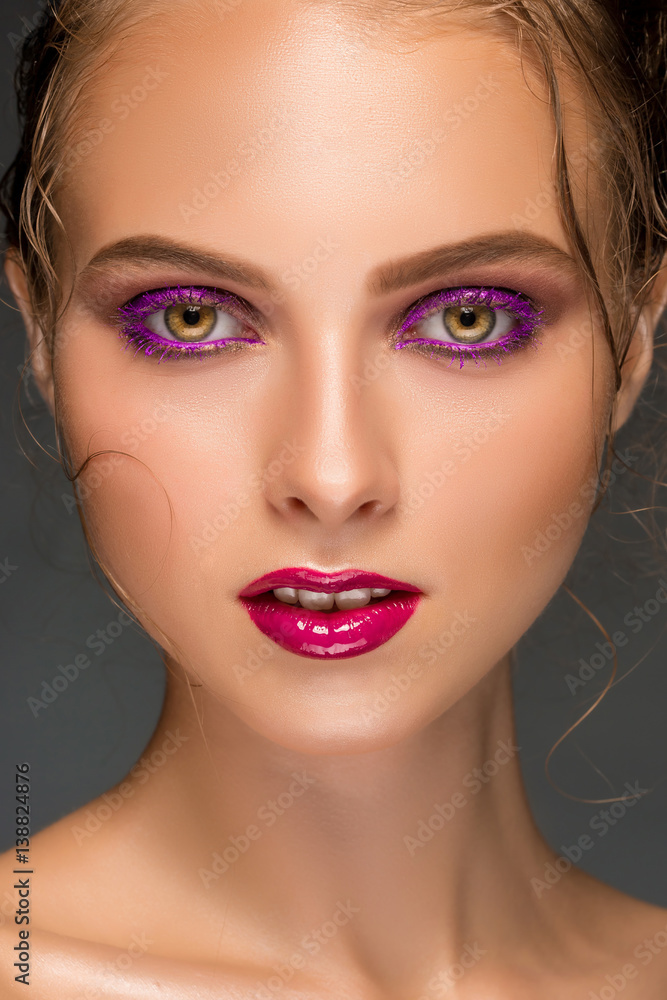 Beauty woman face closeup isolated on black background. Beautiful