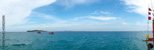 Panorama of The Sea with The Blue Sky at Pattaya City, Thailand.