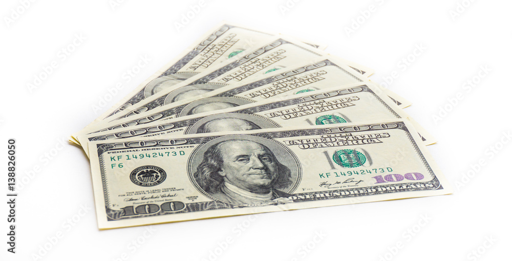 one US dollar banknotes on white background. buckes one US dollar banknotes on white background. buckes