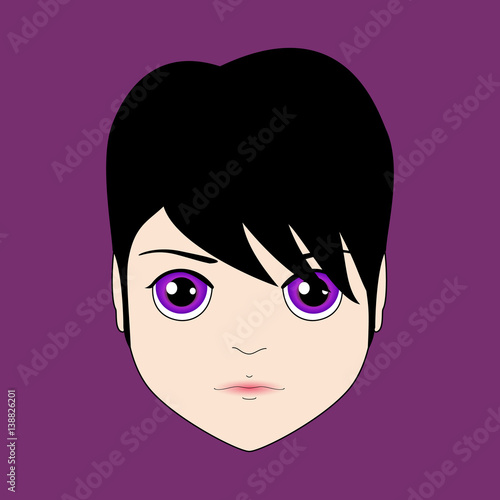 kawaii sad man with big violet eyes anime