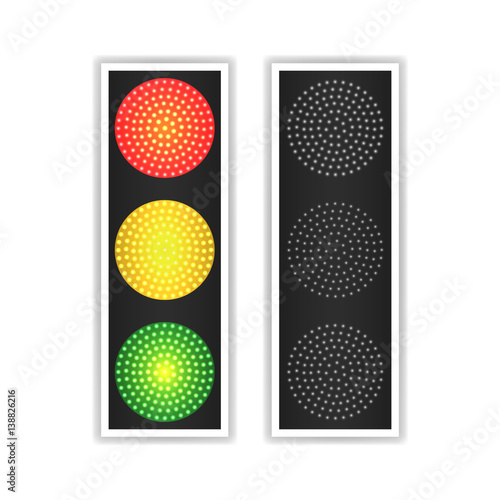 Road Traffic Light Vector. Realistic LED Panel. Sequence Lights Red, Yellow, Green. Go, Wait, Stop Signals. Isolated On White Background.