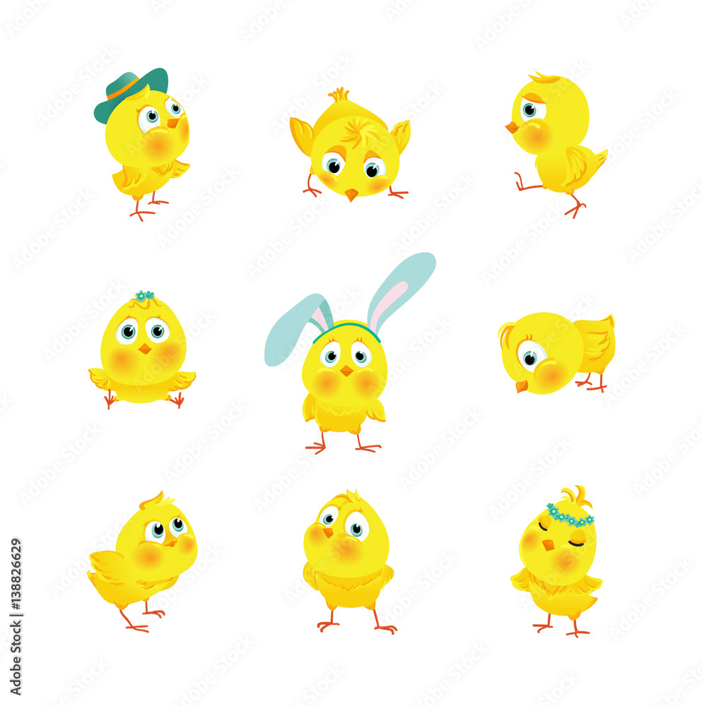Set of funny Easter chickens Set of funny Easter chickens