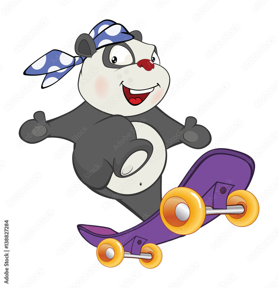 Fototapeta premium Illustration of a Cute Panda Skateboarder. Cartoon Character 