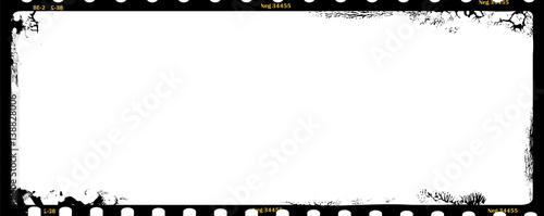 grungy medium format film negative panoramic photo frame, copy space