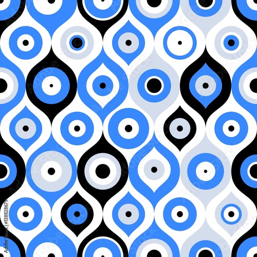 Seamless pattern with Turkish evil eye bead. Good luck. Turkish tile. Oriental ottoman design vector background. Perfect for wallpapers, pattern fills, web page backgrounds, surface textures, textile