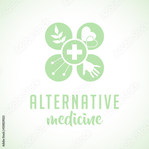 Alternative medicine logo, sign, icon. Chinese medicine. wellness, yoga, zen concept. Flat style. Holistic center, naturopathic, homeopathy, acupuncture, ayurveda, chinese medicine, womans health