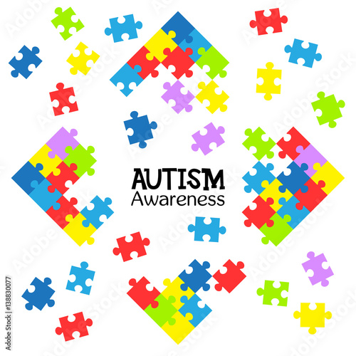 World autism awareness day. Colorful puzzles vector background. Symbol of autism. Medical flat illustration. Health care