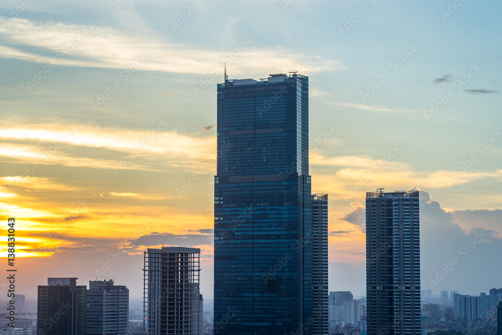 High rise buildings at sunset in Hanoi, Vietnam