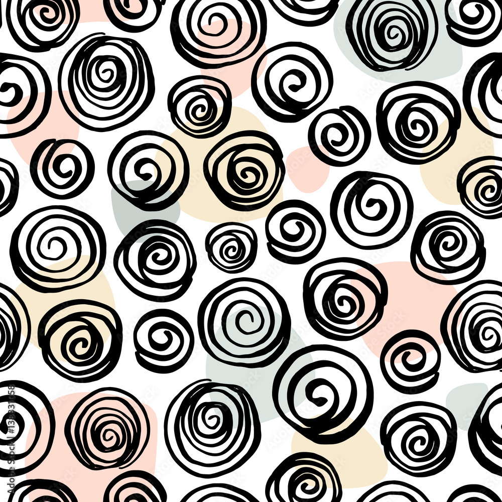 Seamless circular pattern made with ink and brush. Creative fabric texture. Vector Illustration