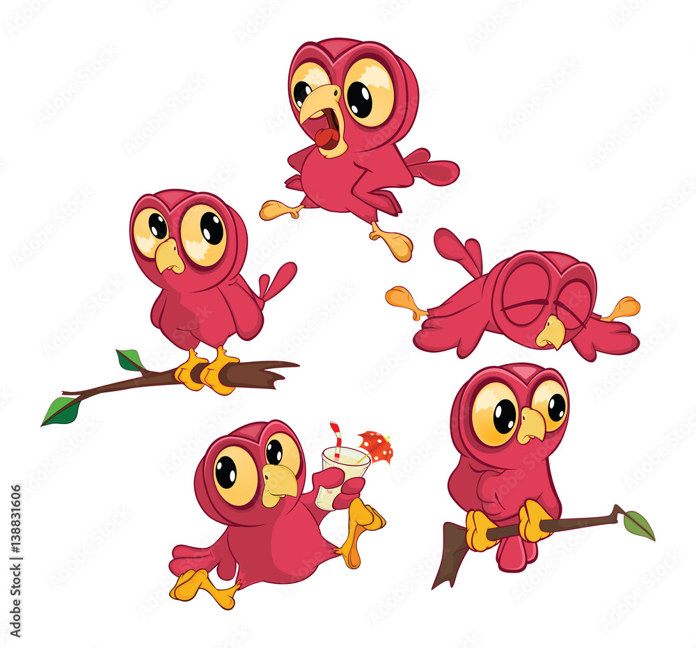 Fototapeta premium Set Cartoon Illustration. A Cute Owl in Different Poses for you Design