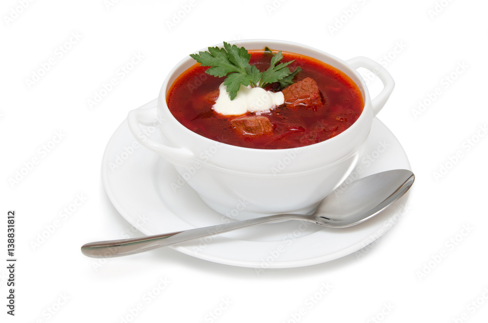 Red borsch in bundle jars isolated over white Red borsch in bundle jars isolated over white