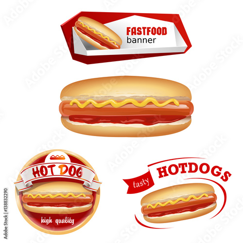 Set beautiful realistic icons of fast food