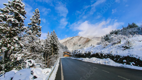 Komagatake mountain with snow in winter season.Japan - Boost up color Processing. photo