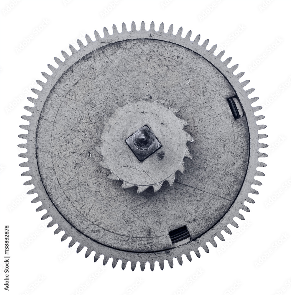 old steel two levels gear isolated on white old steel two levels gear isolated on white
