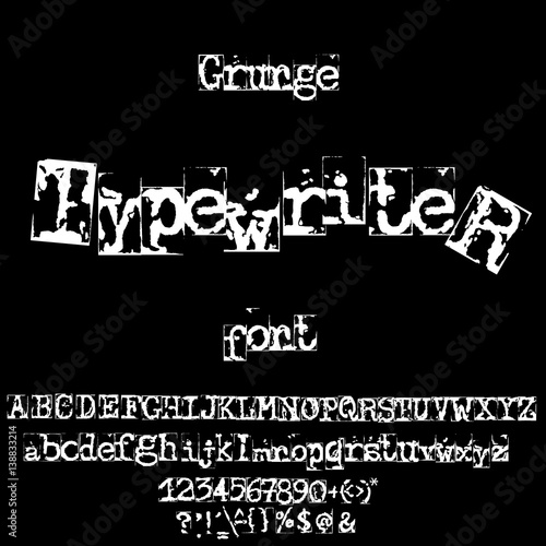 Vector old typewriter font. Vintage grunge letters. Old destroyed printed letters.