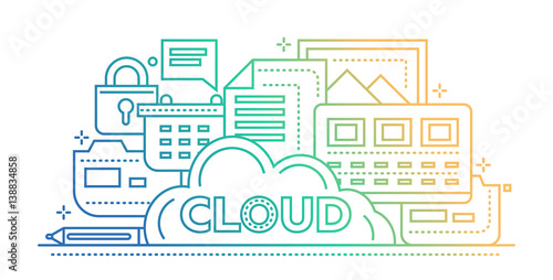 Cloud Storage Technology - flat line design website banner