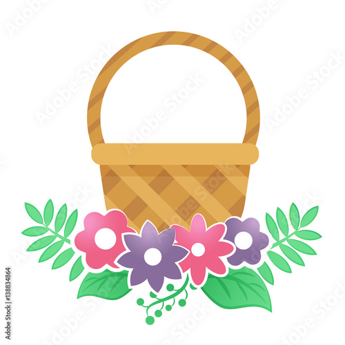 Color basket with flowers on a white background.