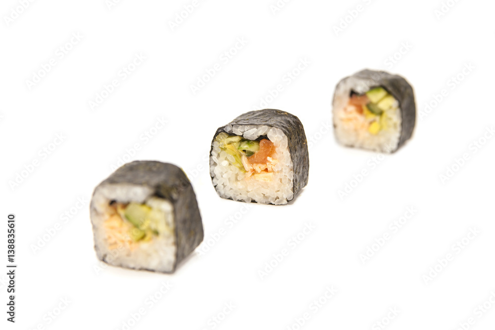 Japanese california roll on a white background Japanese california roll on a white background