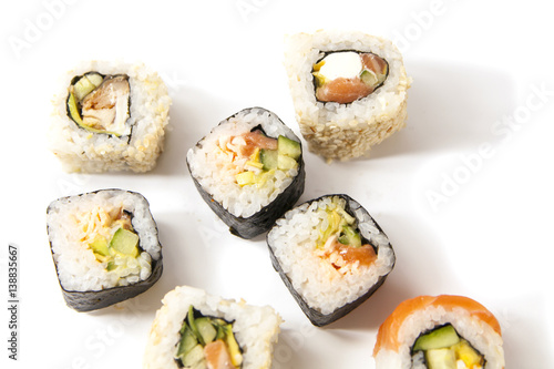 Japanese california roll on a white background
